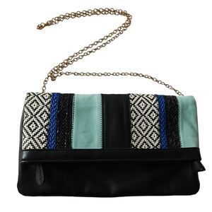 Aldo Fold-Over Chain Crossbody in Black, Light Blue & Royal Blue